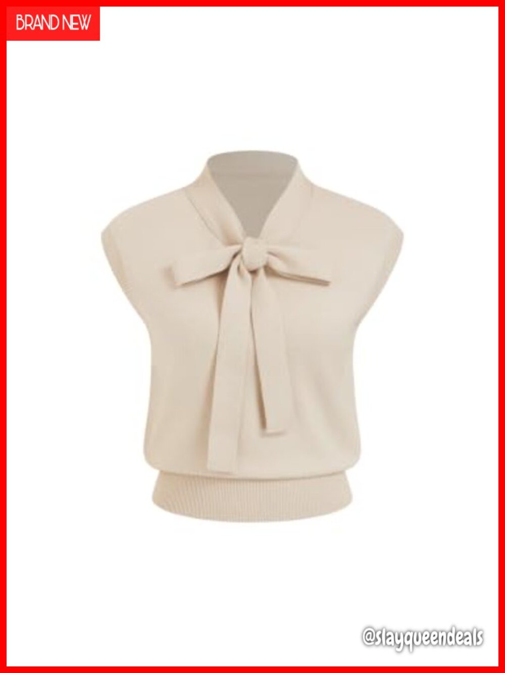 CIDER Sweater Vest Cap Sleeve Cropped Bow Tie Knit Women